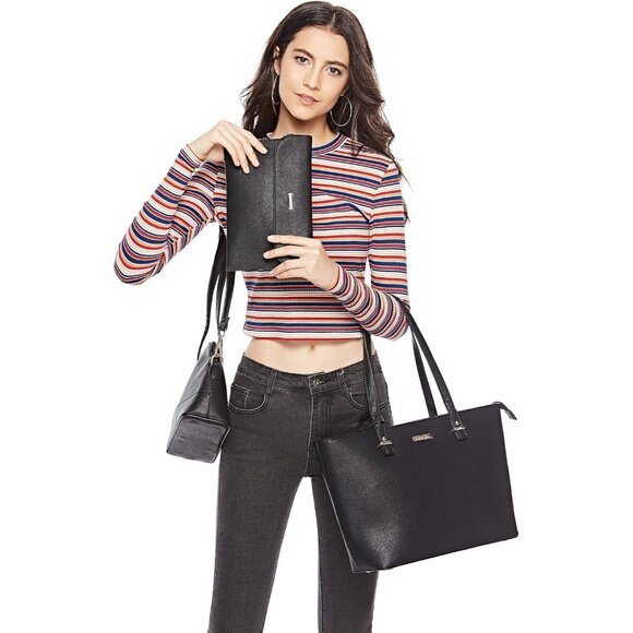 Fashion-Forward Black Leather Tote & Purse Set - Perfect for Every Occasion - Picture 2 of 6